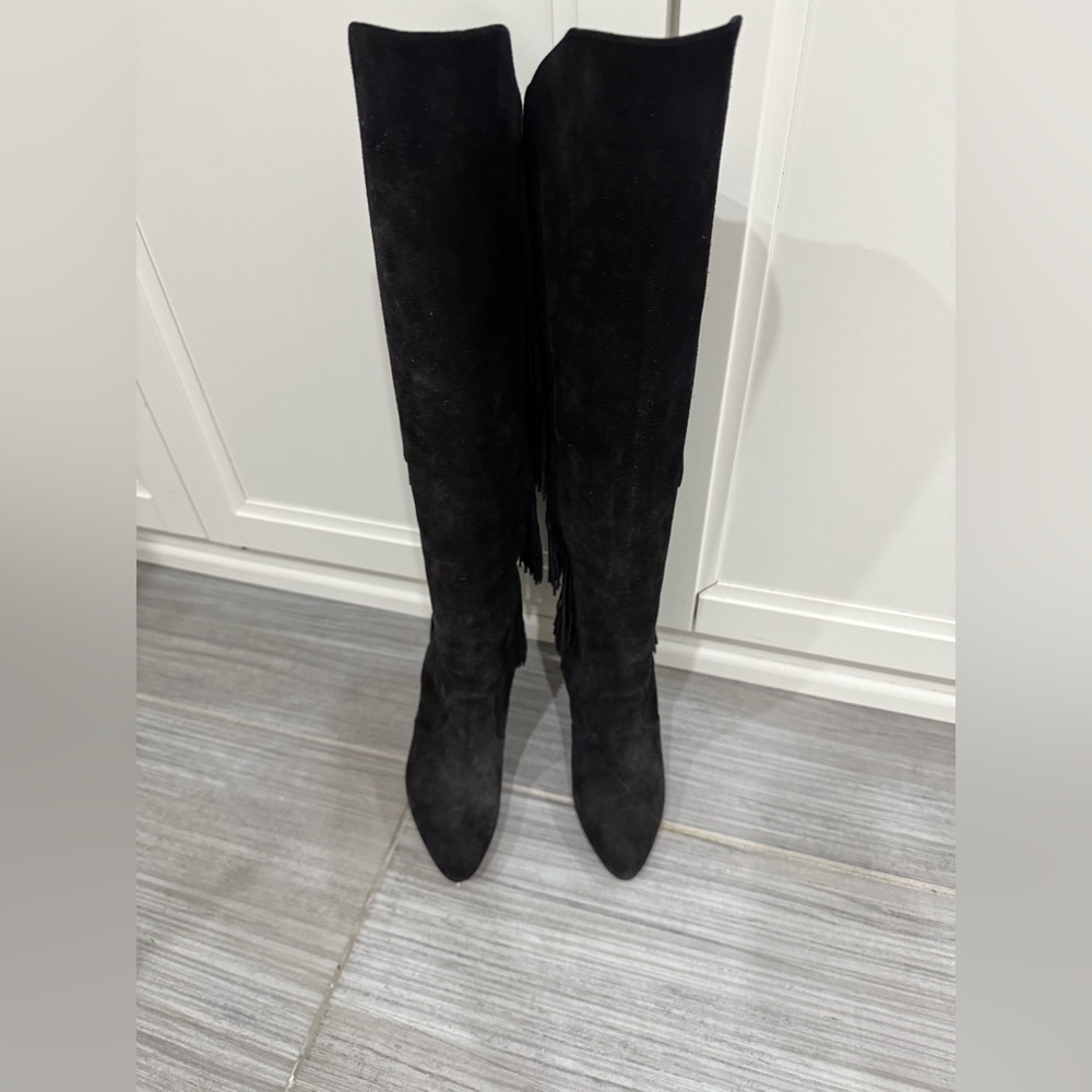 Christian Louboutin BOOT LIONNE 100 Suede Fringe Over Knee High Boots Heel $1300